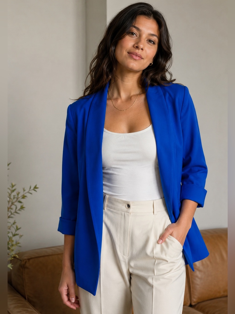 Anne Klein Royal Blue Open-Front Shawl Collar Blazer Jacket